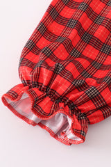 Red christmas santa embroidery smocked plaid bishop dress