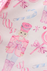 Pink nutcracker print ruffle pajamas set