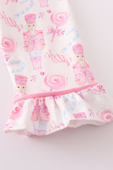 Pink nutcracker print ruffle pajamas set