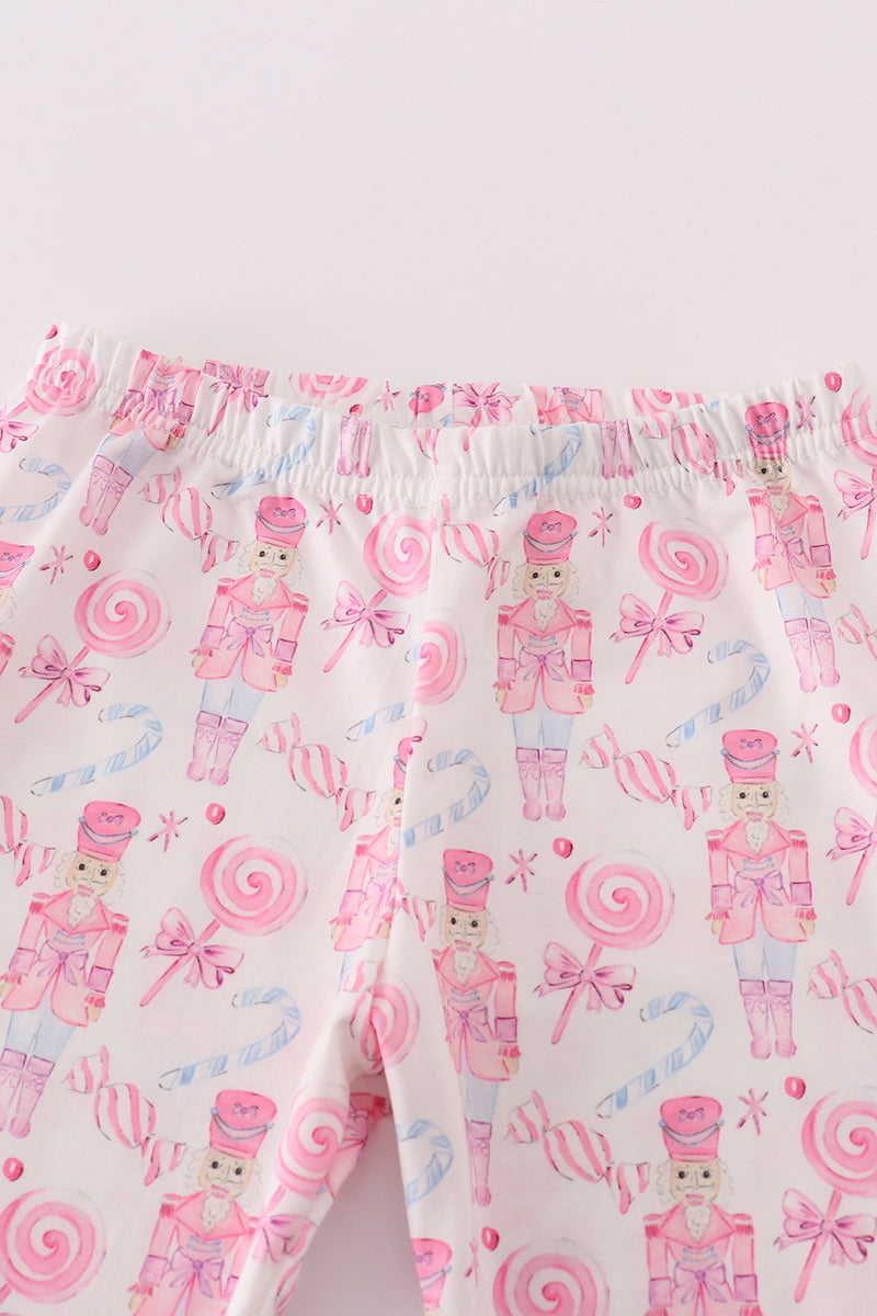 Pink nutcracker print ruffle pajamas set