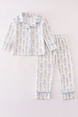 Blue nutcracker print boy pajamas set