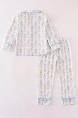 Blue nutcracker print boy pajamas set