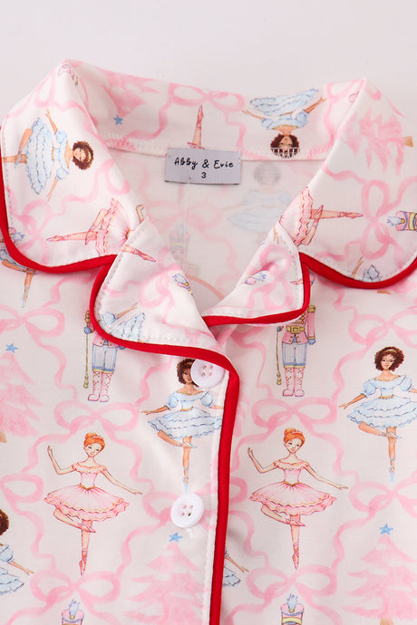 Red nutcracker print ruffle girl pajamas set