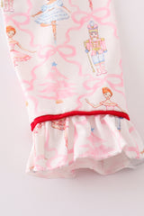 Red nutcracker print ruffle girl pajamas set