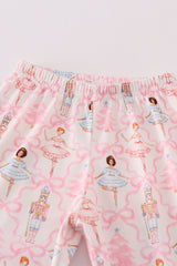 Red nutcracker print ruffle girl pajamas set