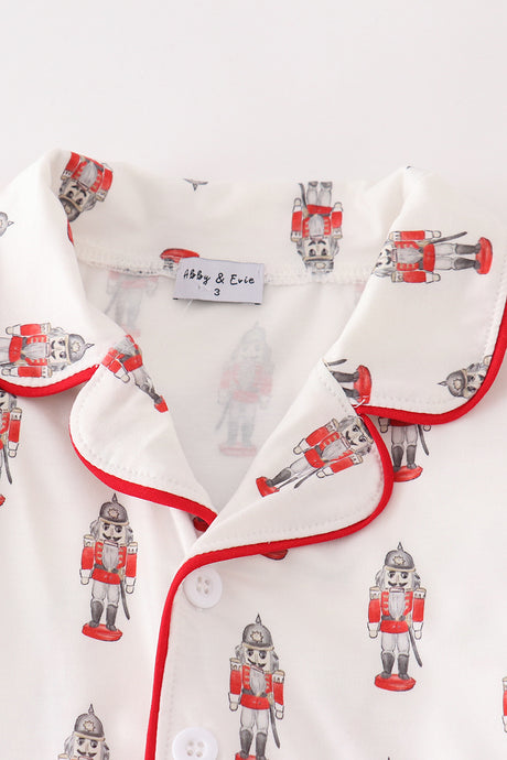 Red nutcracker print ruffle boy pajamas set