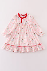 Red nutcracker print ruffle girl gown