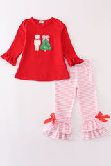 Red christmas nutcracker french knot girl set