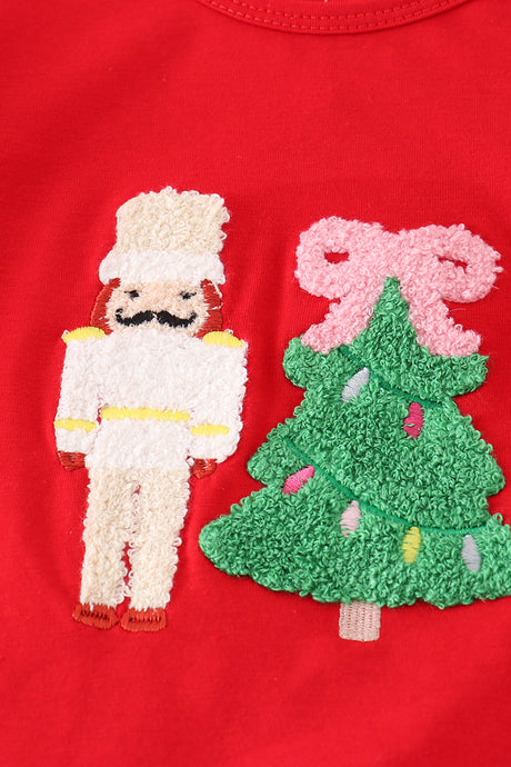 Red christmas nutcracker french knot girl set