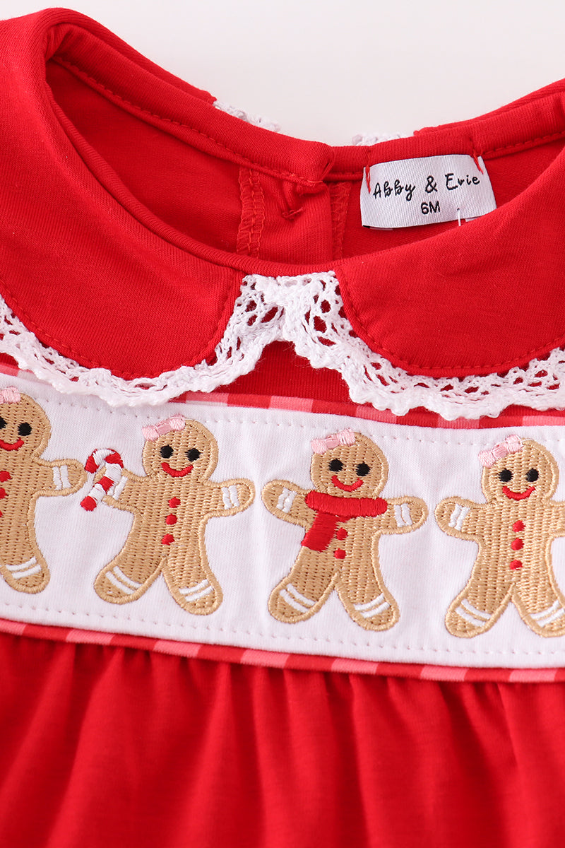 Red christmas gingerbread embroidery girl bubble