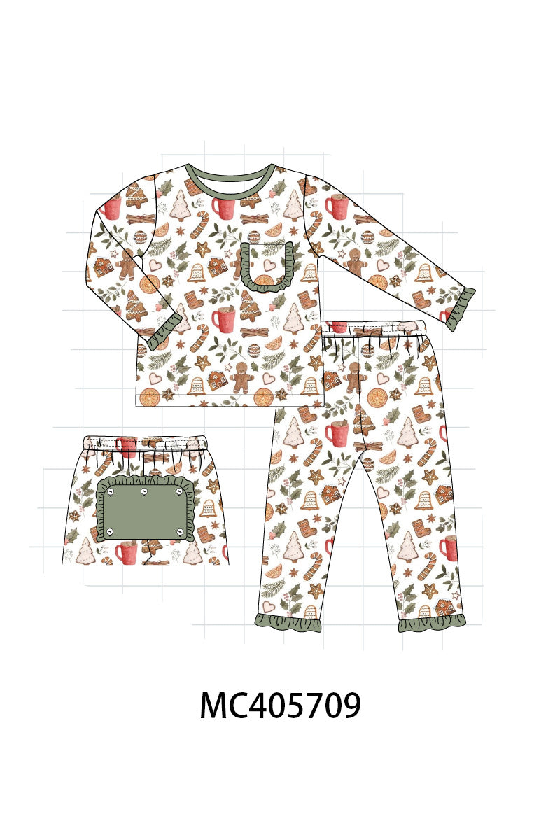 Merry christmas print girl pajamas set