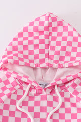 Pink checkered girl hoodie set