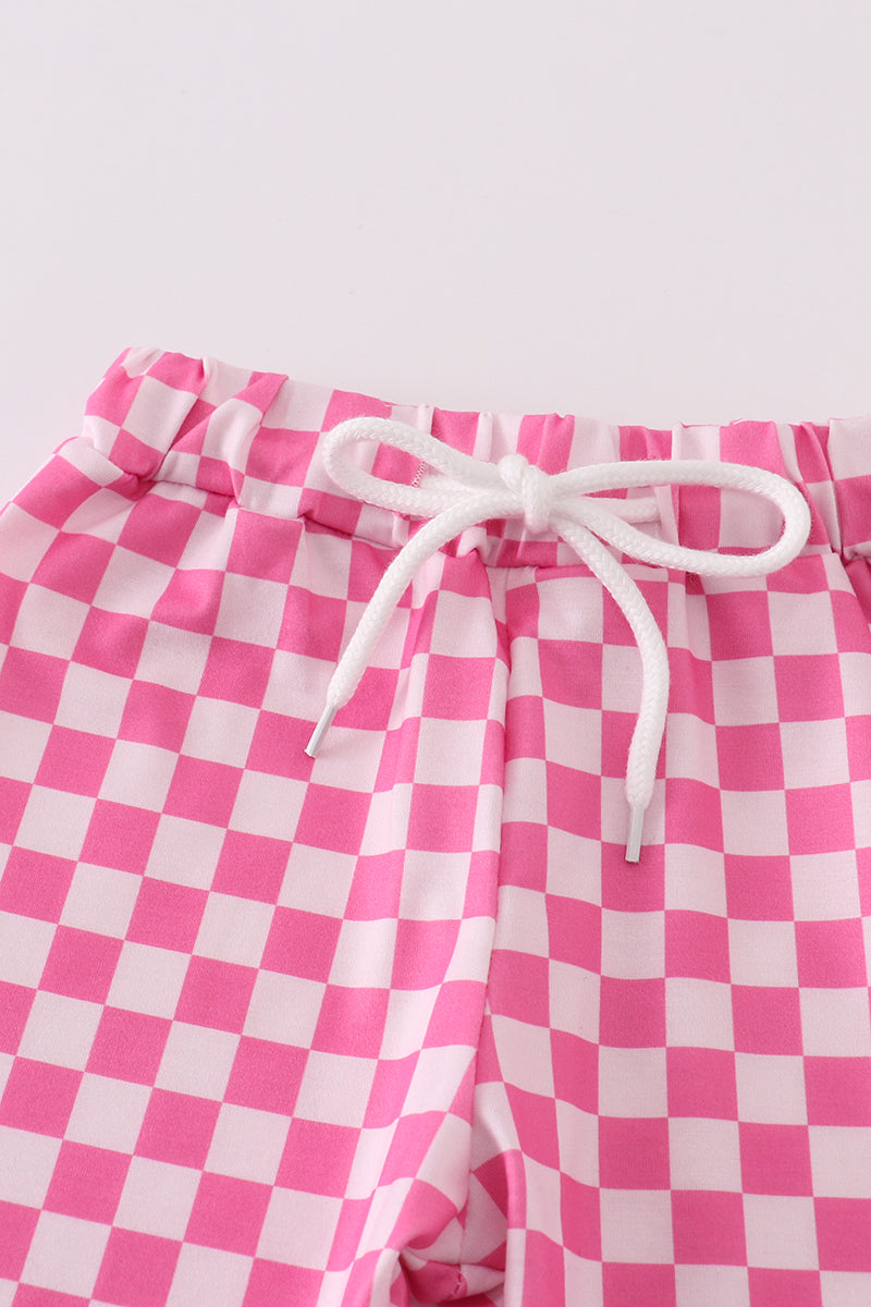 Pink checkered girl hoodie set