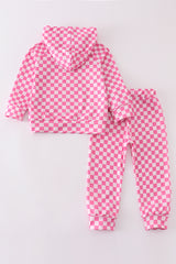 Pink checkered girl hoodie set