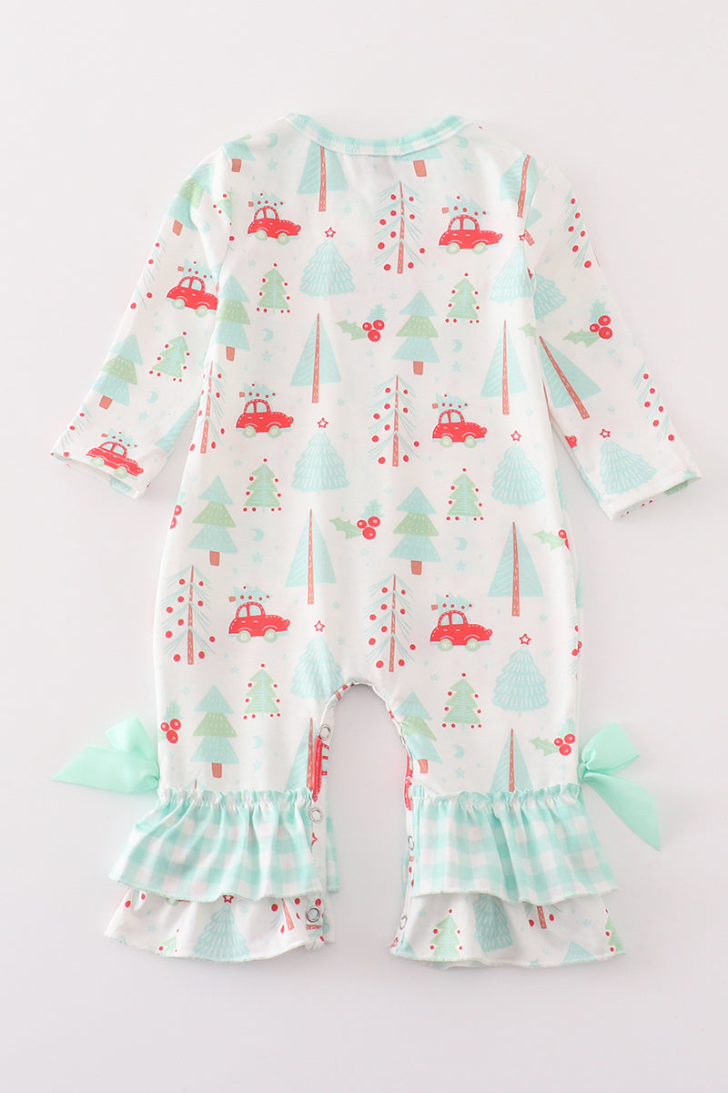 Christmas tree car print girl romper