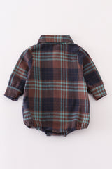 Navy plaid boy button down bubble