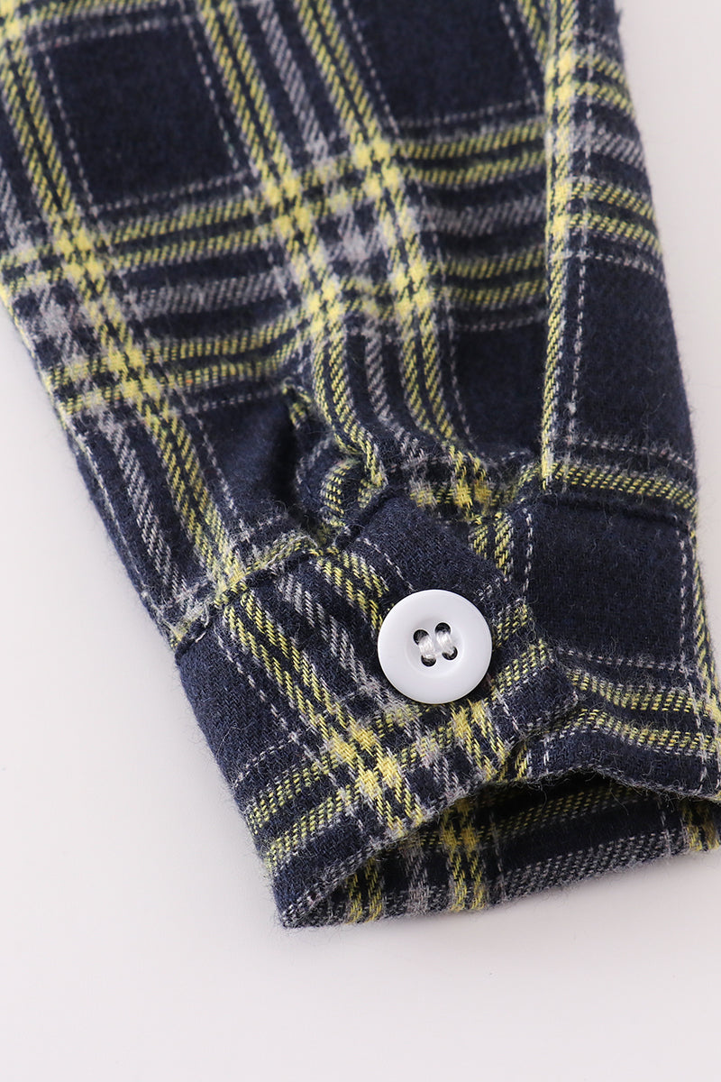 Navy plaid boy button down shirt