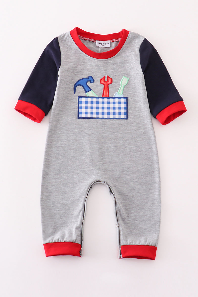 Grey toolbox applique boy romper