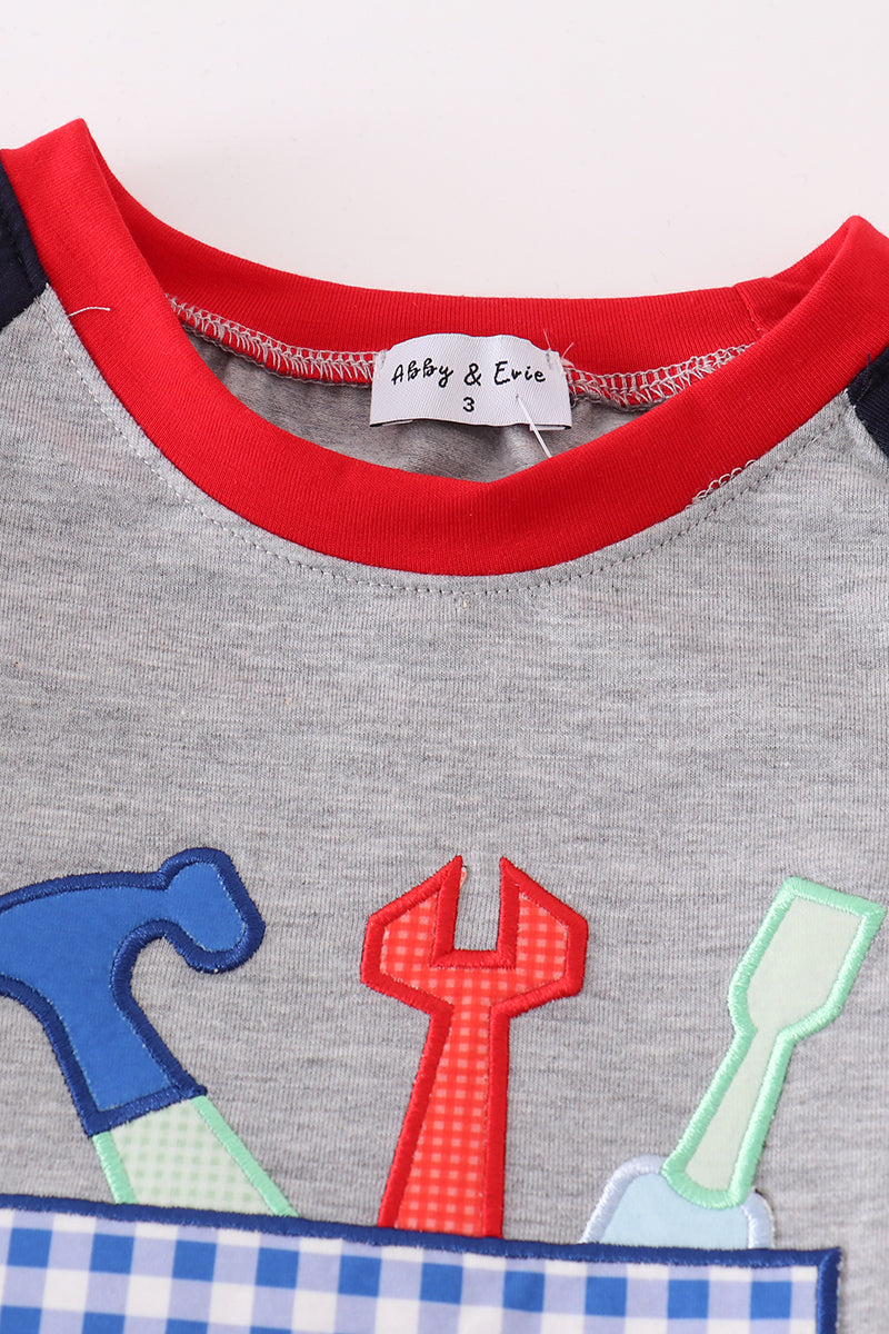 Grey toolbox applique boy set