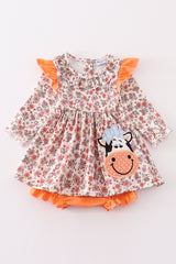 Coral floral cow applique girl bubble