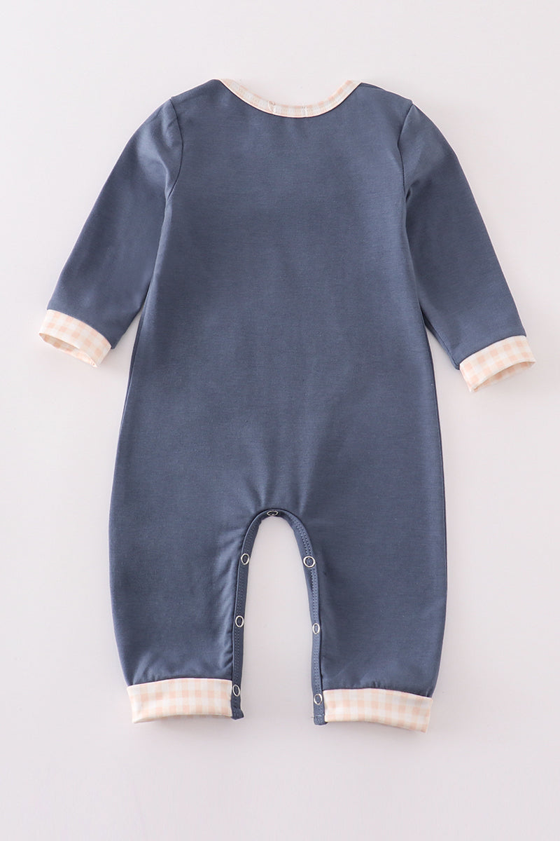 Blue cow applique boy romper