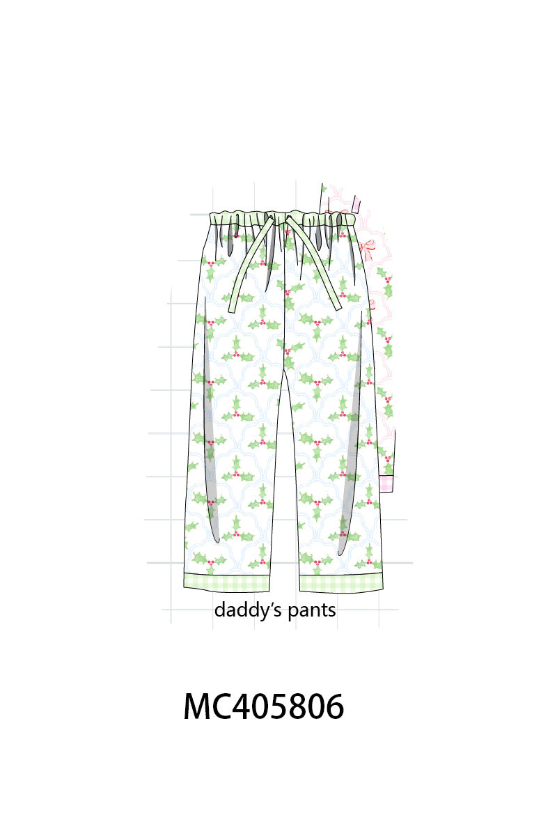 Green christmas holly print men pajamas pants