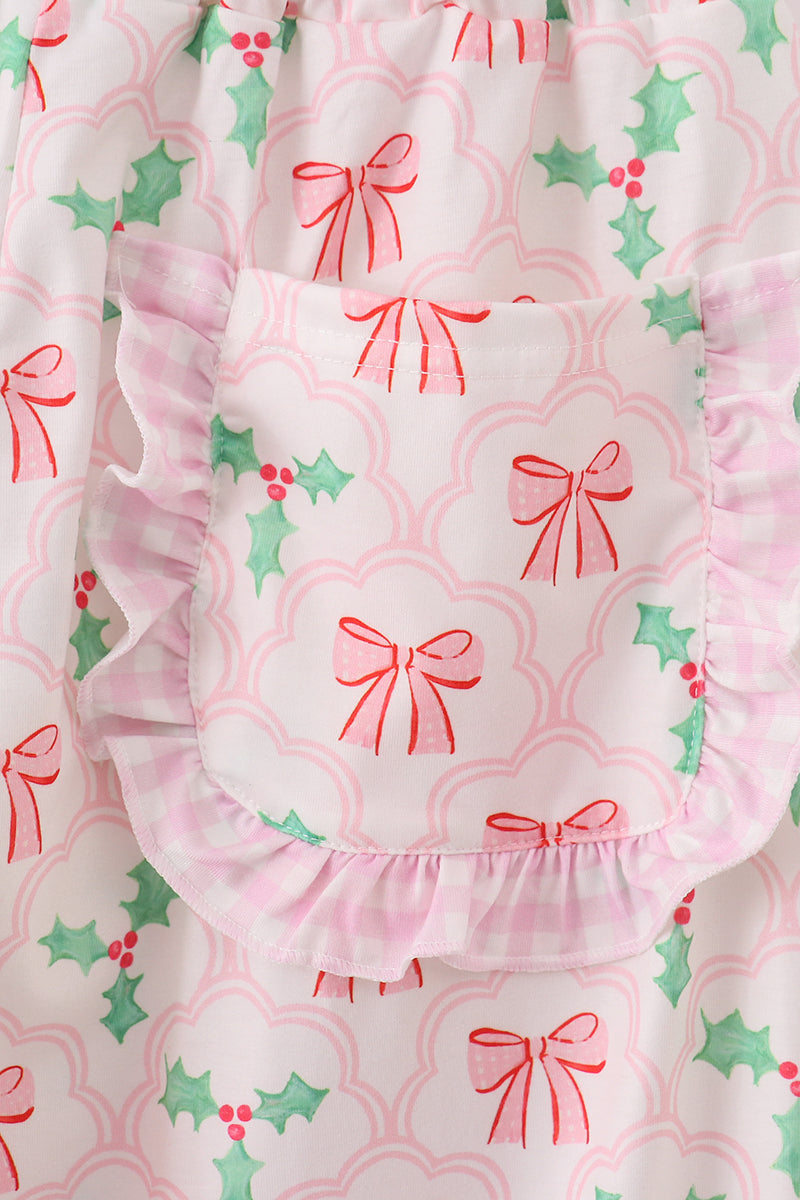 Pink christmas holly print women pajamas pants