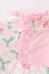 Pink christmas holly bow girl jogger set