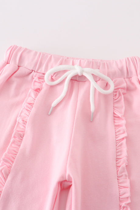 Pink christmas holly bow girl jogger set