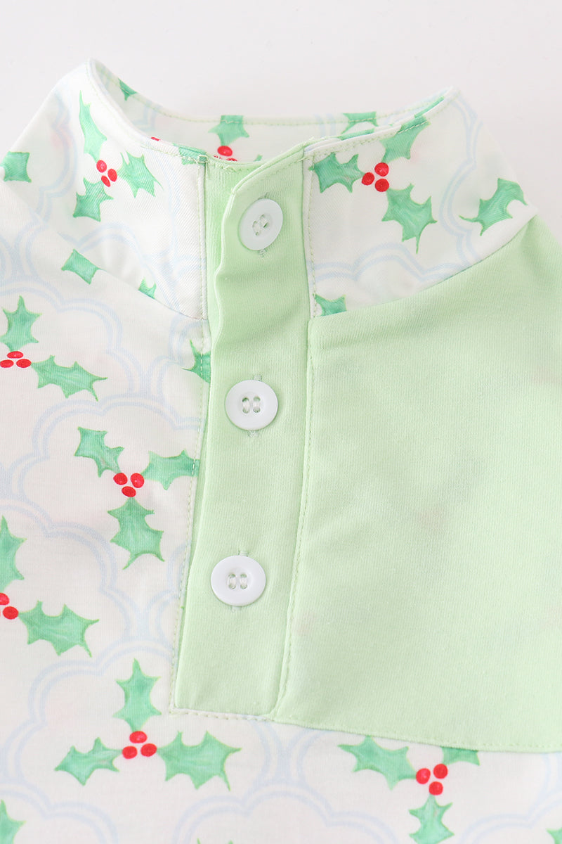 Green christmas holly boy jogger set