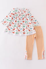 Pink dinosaur print girl set