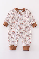 Brown dinosaur print boy romper