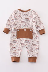 Brown dinosaur print boy romper