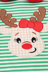 Green stripe christmas deer applique girl romper