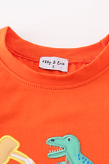 Orange dinosaur excavator applique boy top