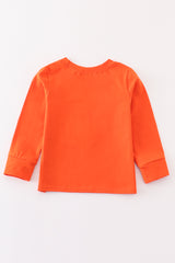 Orange dinosaur excavator applique boy top