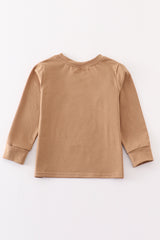 Brown cow applique boy top