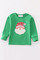 Green santa claus applique boy top