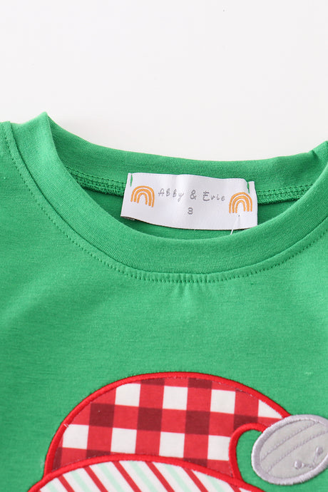 Green santa claus applique boy top