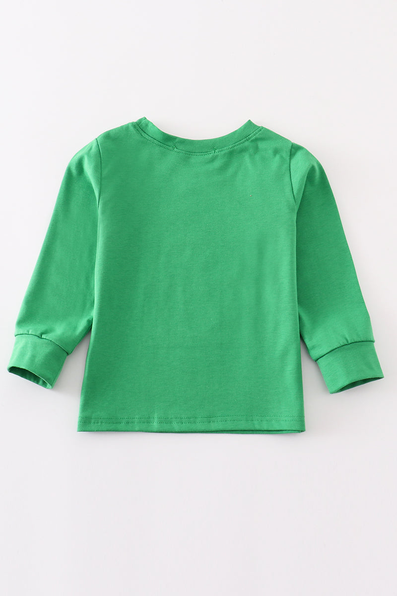 Green santa claus applique boy top