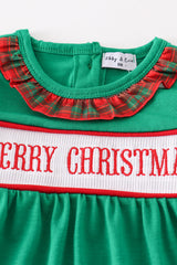 Green merry christmas embroidery girl romper