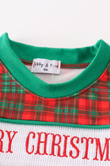 Green merry christmas embroidery boy romper