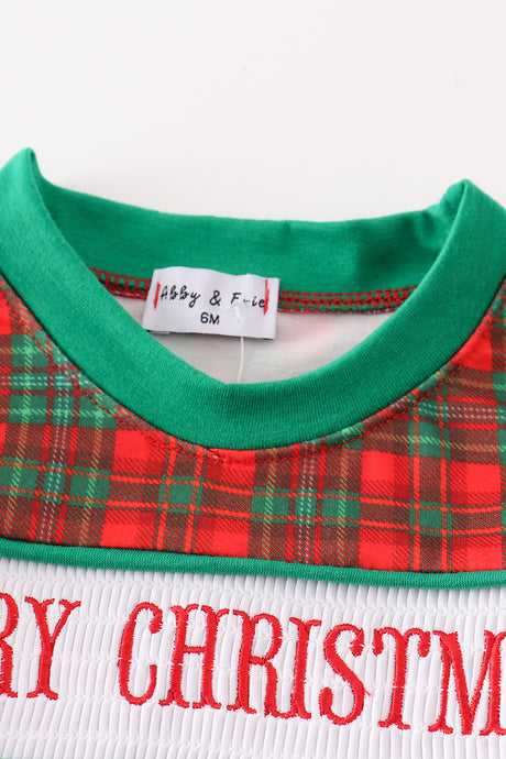 Green merry christmas embroidery boy romper