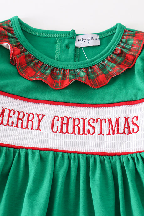 Green merry christmas embroidery girl pants set