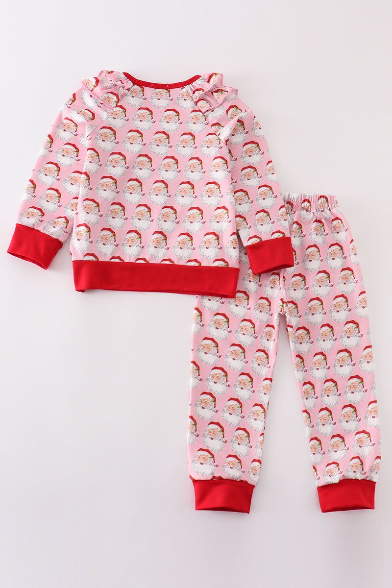 Pink christmas santa claus girl pajamas set