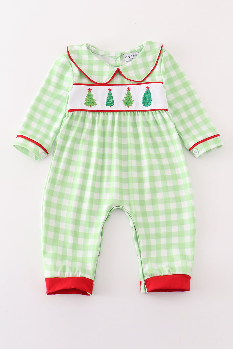 Green christmas tree embroidery boy romper