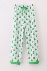 Green christmas tree print ruffle dad pajamas pants