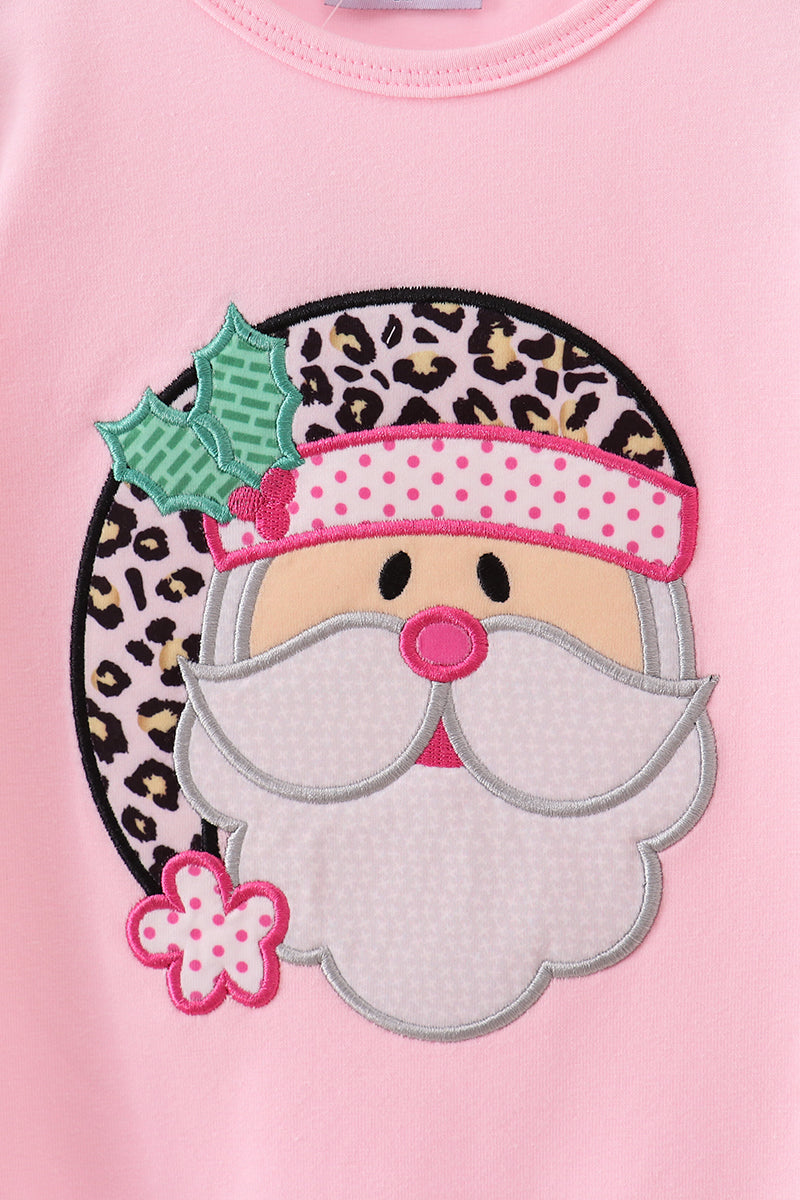 Pink santa claus leopard ruffle romper