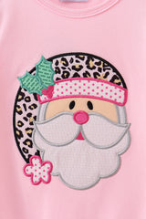 Pink santa claus leopard ruffle romper