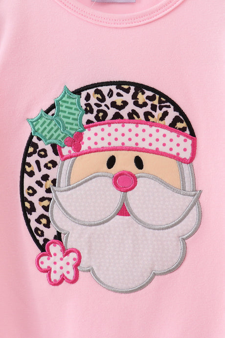 Pink santa claus leopard ruffle romper